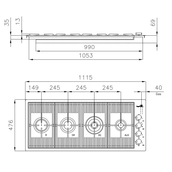 Plan de cocina de gas Foster Milanello Gold 7681 009 - Elegance and Power in Kitchen