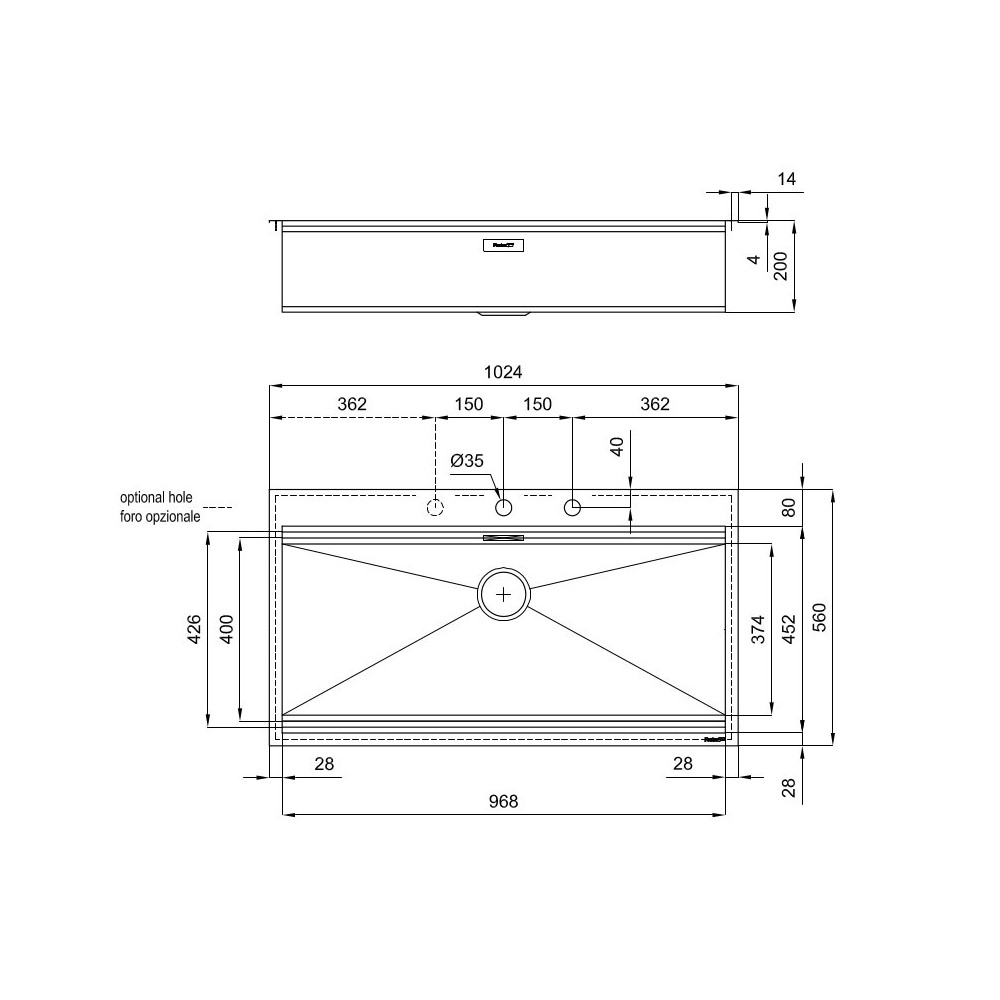 Fregadero de cocina Foster 1018 050 - Acero inoxidable, bañera, diseño moderno