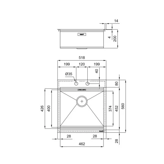Раковина Foster 1025 050 - Нержавеющая сталь, основание 60 см