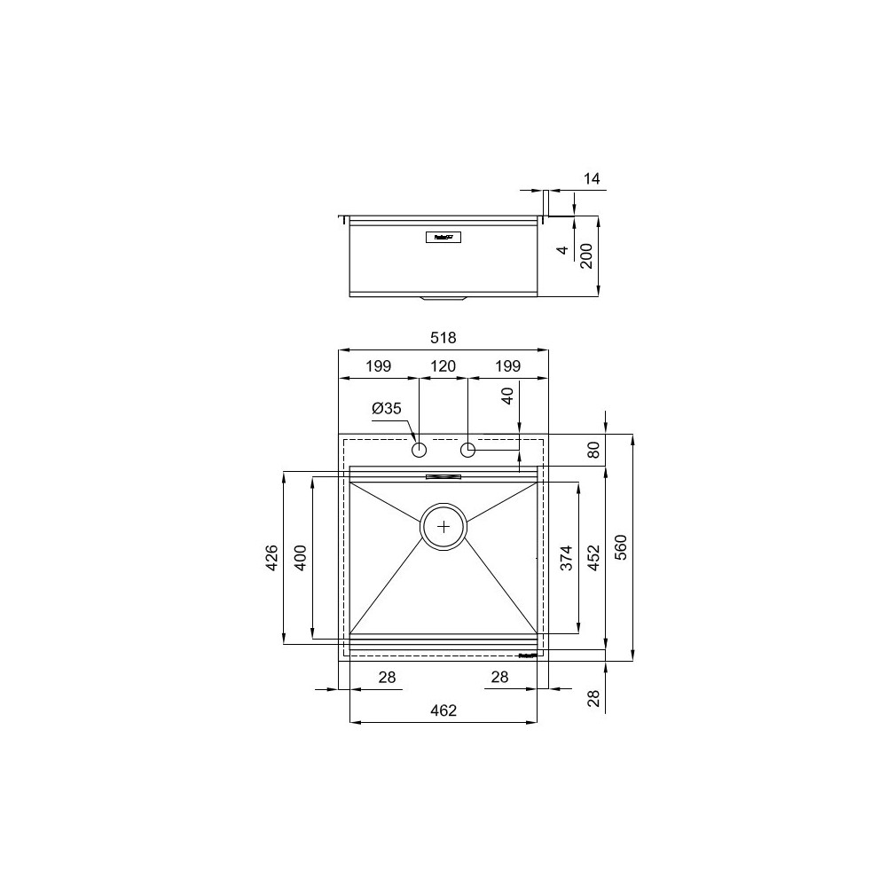 Die Spüle Foster 1025 050 - Edelstahl, Sockel 60 cm