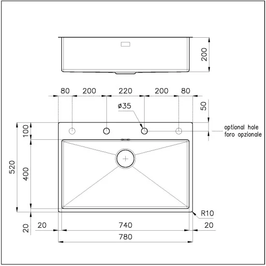 Kitchen sink Foster Quadra R12 1 tub 80 cm - Stainless steel - 1737 050