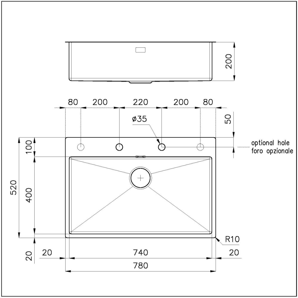Kitchen sink Foster Quadra R12 1 tub 80 cm - Stainless steel - 1737 050