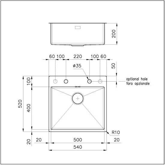 Kitchen sink Foster 60 cm - Stainless steel - Model 1735 050