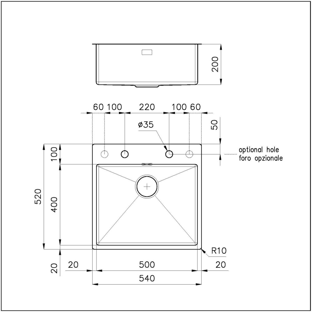 Kitchen sink Foster 60 cm - Stainless steel - Model 1735 050