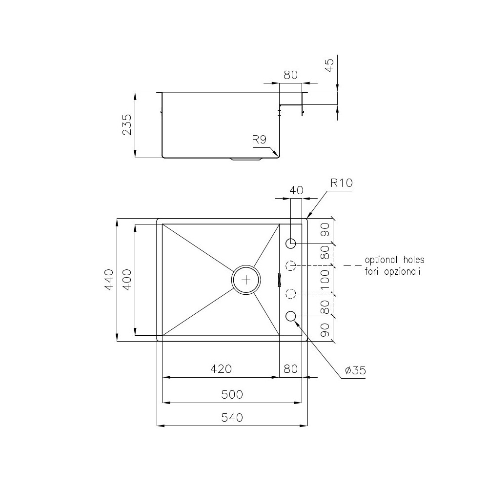 L'évier Foster Quadra 1 tube 60 cm - Acier inoxydable brossé - 1235 050