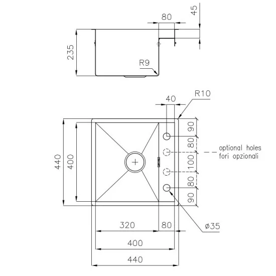 El fregadero Foster 1236 050 - Acero inoxidable, Base 60 cm - Quadra