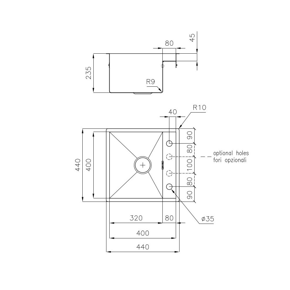 L'évier Foster 1236 050 - Acier inoxydable, Base 60 cm - Quadra