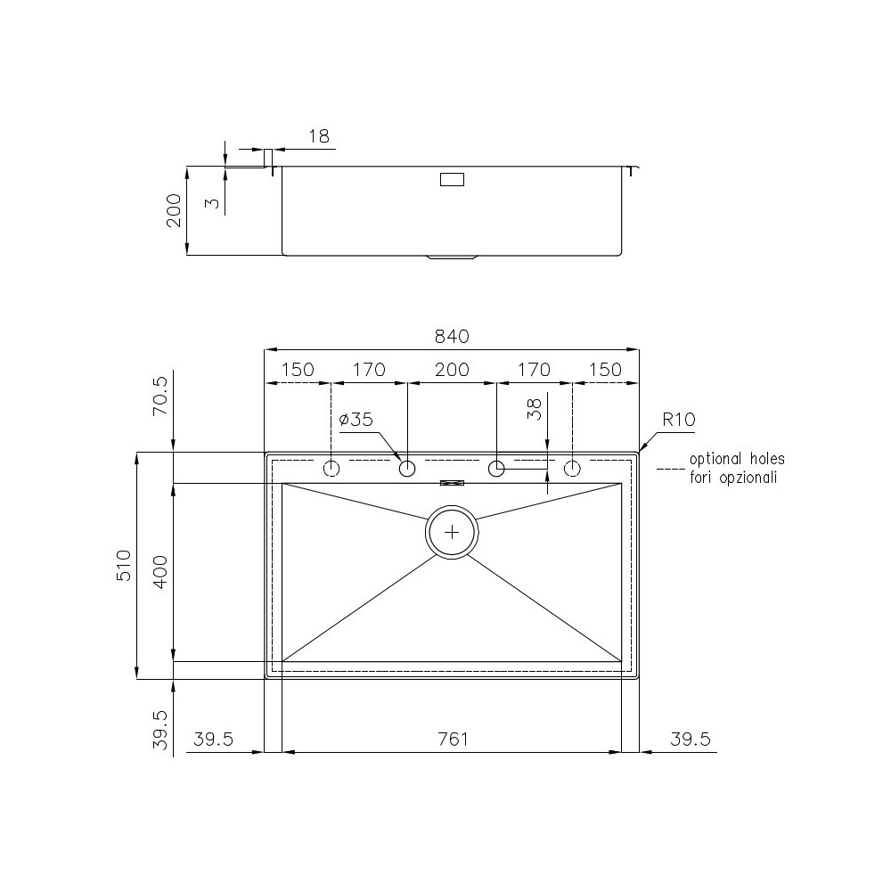 The sink Foster 1219 050 - Stainless Steel Brushed - 1 Bath - Square