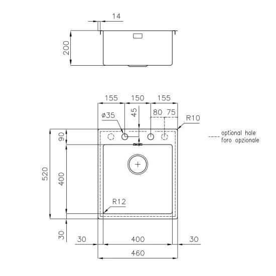 Die Spüle Foster S4001 - Edelstahl, 1 Badewanne, Basis 80 cm - Modernes und funktionales Design