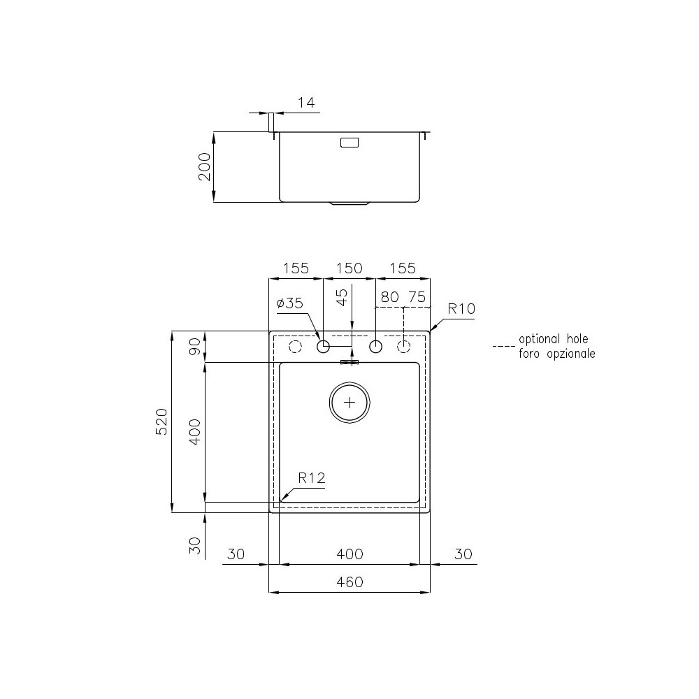 Die Spüle Foster S4001 - Edelstahl, 1 Badewanne, Basis 80 cm - Modernes und funktionales Design