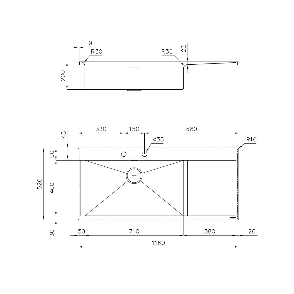 Elegant kitchen sink Foster New Wave at 1 tub. Made of high quality stainless steel, it offers a modern design and funz