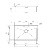 Kitchen sink Foster 80 cm, modern design, thread, stainless steel AISI 304