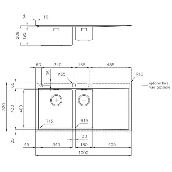 Kitchen sink Foster 1251 051 - Stainless steel AISI 304, Resistant and Functional