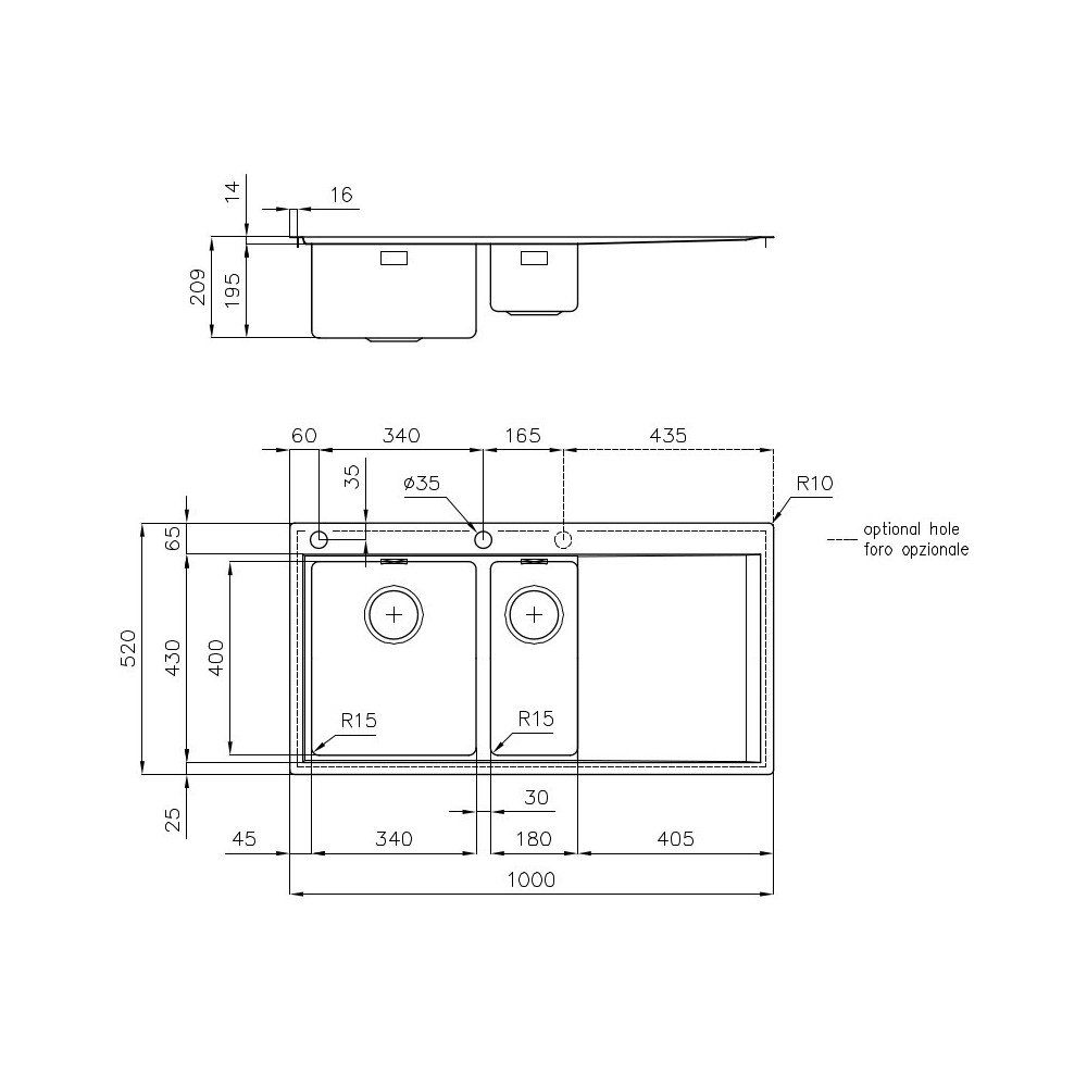 Kitchen sink Foster 1251 051 - Stainless steel AISI 304, Resistant and Functional