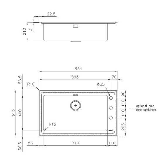Kitchen sink Foster 2287 050 - Stainless Steel 1mm, Base 90cm, Offer