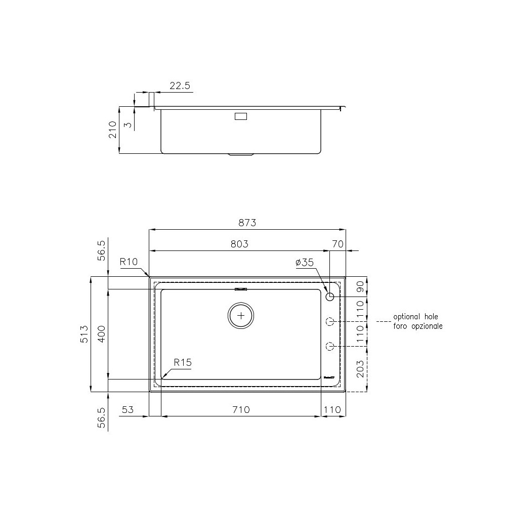 Kitchen sink Foster 2287 050 - Stainless Steel 1mm, Base 90cm, Offer