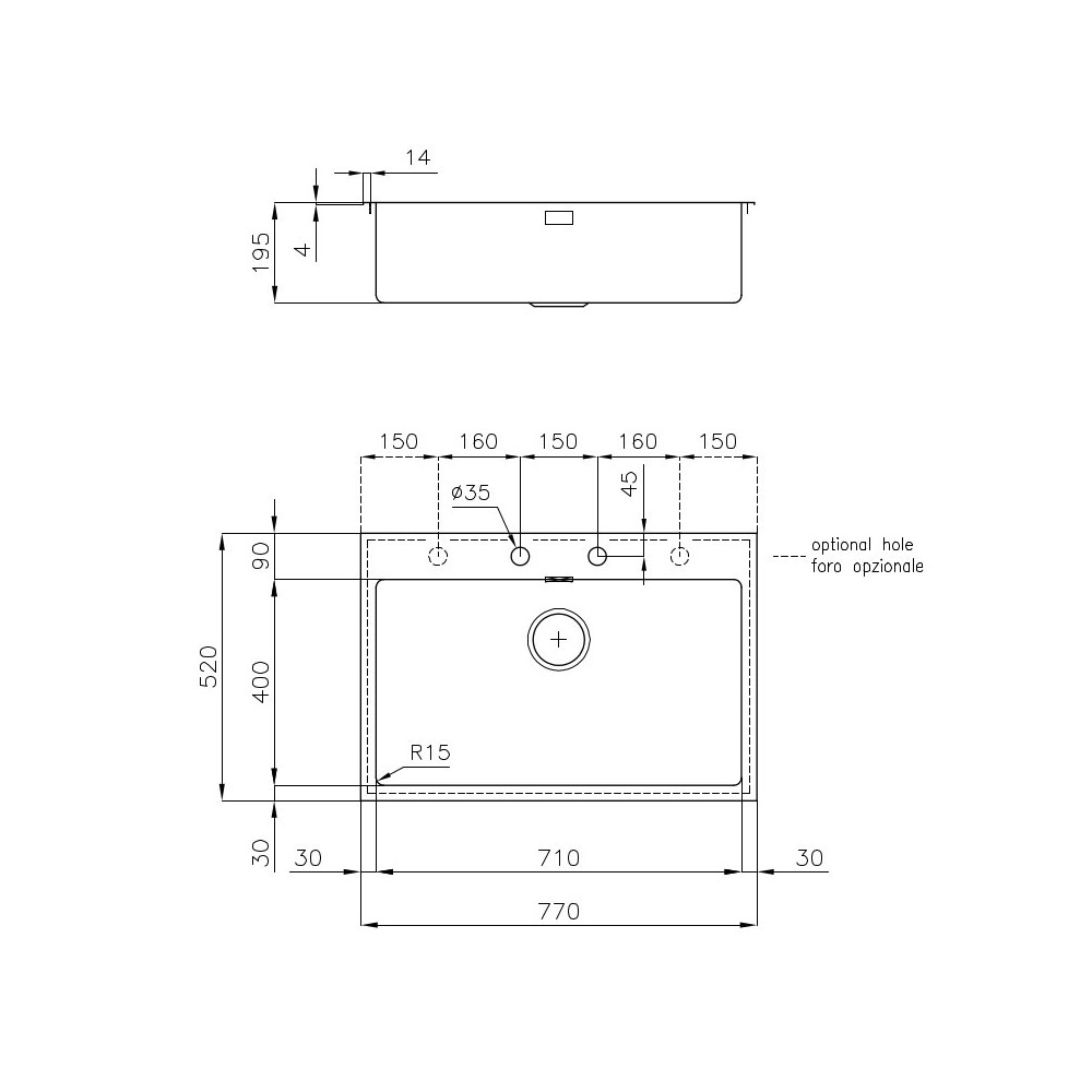 The sink Foster 1 tub, modern design, easy to clean