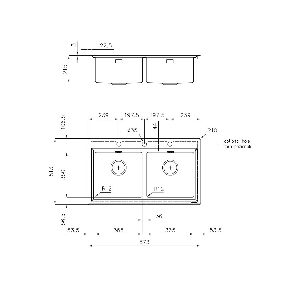 Foster 4502 050: Évier de cuisine en acier inoxydable, double baignoire, semi-file, style minimaliste
