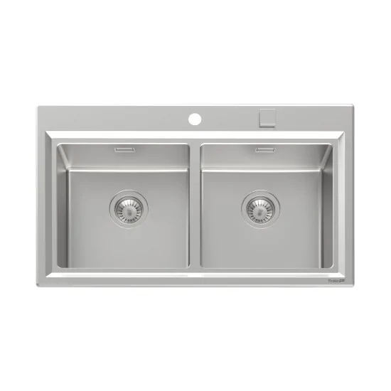 Foster 4502 050: Fregadero de cocina de acero inoxidable, bañera doble, semi-file, estilo minimalista