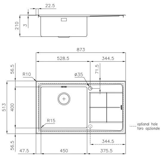 Küchenspüle Foster 87x51 cm - Perfekt für Ampi Spaces, Qualität Edelstahl