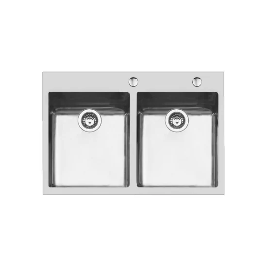 Foster 2279 050 - Fregadero de cocina con 2 senos, acero inoxidable, fondo 80 cm