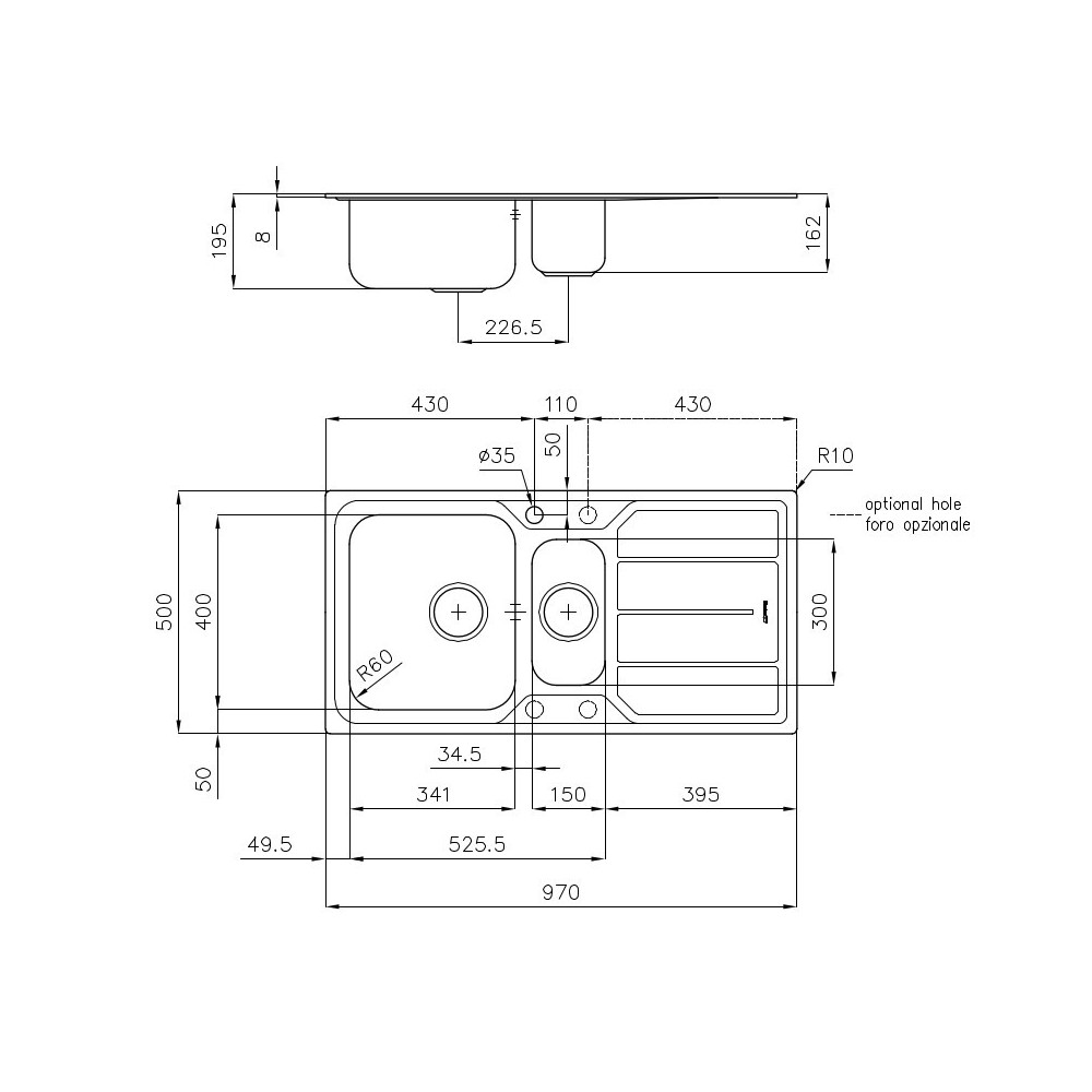 Foster 5197 061: Küchenspüle aus Edelstahl, 1,5 Becken, einfache Installation
