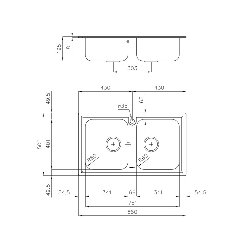Küchenspüle Foster 5886 060: 2 Panzer, Edelstahl gebürstet, einfache Installation
