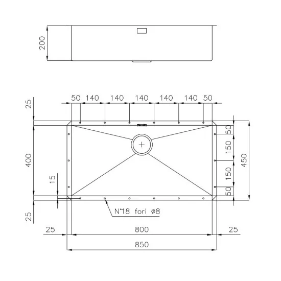 Foster 1218 850: Acero inoxidable AISI 304 lavabo de baño único