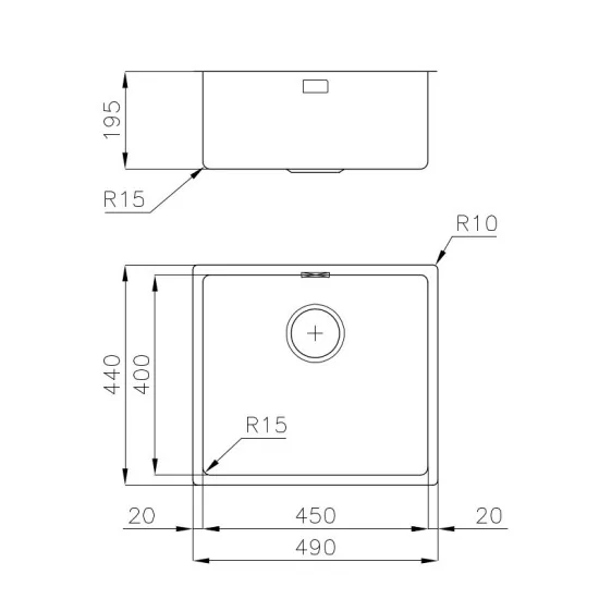 Lavello cucina Foster 2154 850 - Sottotop, 1 vasca, Acciaio Inox AISI 304