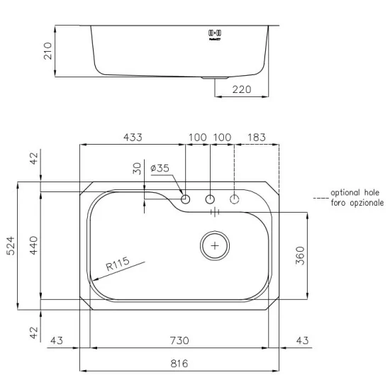 Foster 1679 860: Küchenspüle Edelstahl, Modernes Design, Sottotop