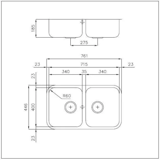 Foster 1303 860: fregadero profesional, acero inoxidable AISI 304, 2 Vasche