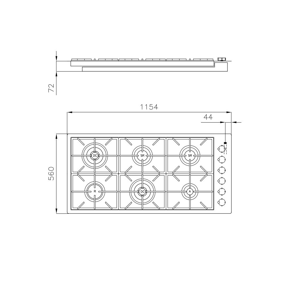 天然气烹饪计划 Foster 米兰 7639000 - 6名厨师,Inox Brushed,专业成绩