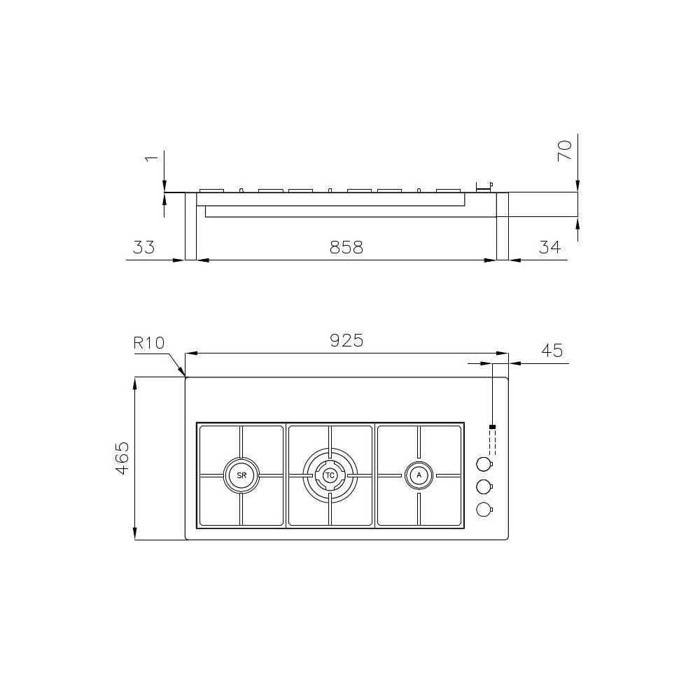 Piano Cottura a Gas Foster S4000 Linea XL 7285 032 - 3 Fuochi - Inox Spazzolato