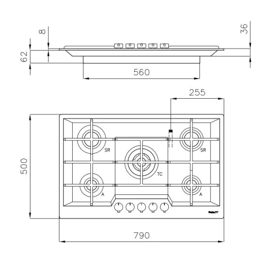 Foster 7602 032: Edelstahl Gas Kochboden, Dreifache Krone, Gusseisen Grills