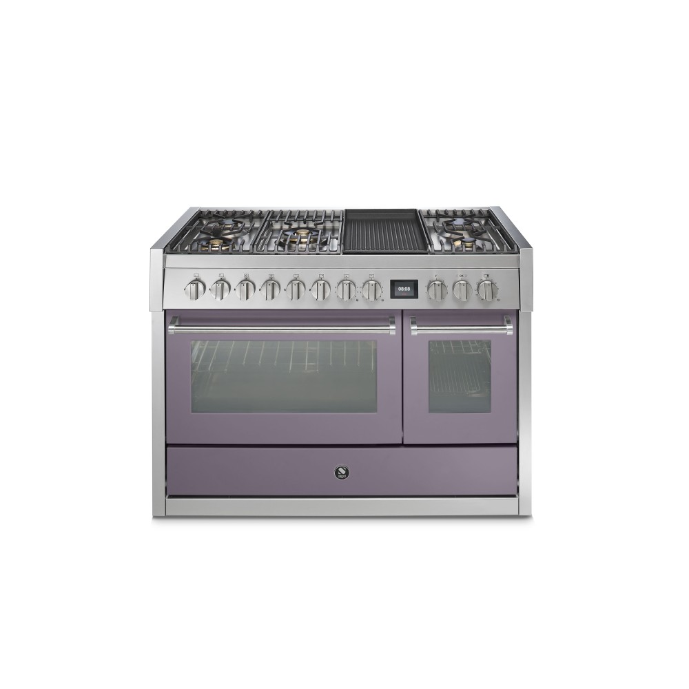 Genesi 120 G12SF kitchen with 2 Combi-Steam electric ovens and Brass gas burners.