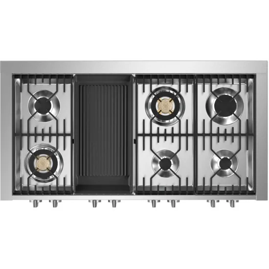 Cucina Genesi 120 G12SF con 2 Forni Elettrici Combi-Steam e Bruciatori a Gas in Ottone.