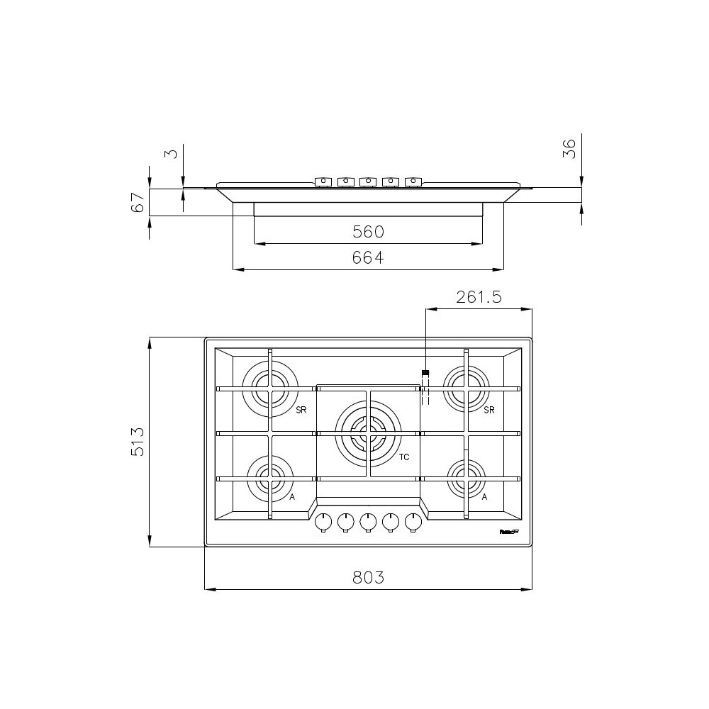 Foster 7601 032 - Cuisson à gaz 80 cm, Couronne triple, Grilles à Ghisa