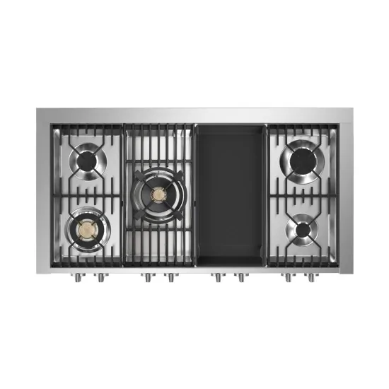 Genesi 120 G12SF Küche mit 2 Combi-Steam Elektroöfen und Brass Gasbrennern.