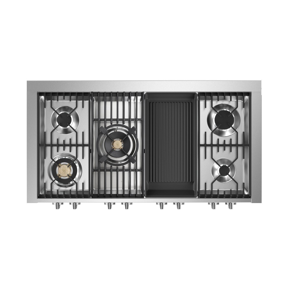 Cucina Genesi 120 G12SF con 2 Forni Elettrici Combi-Steam e Bruciatori a Gas in Ottone.