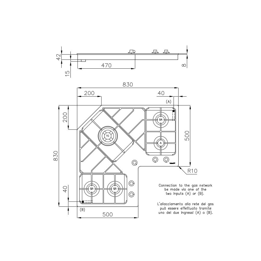 Cuisine Foster 7038 052: Angle, 5 feux, acier inoxydable, design professionnel