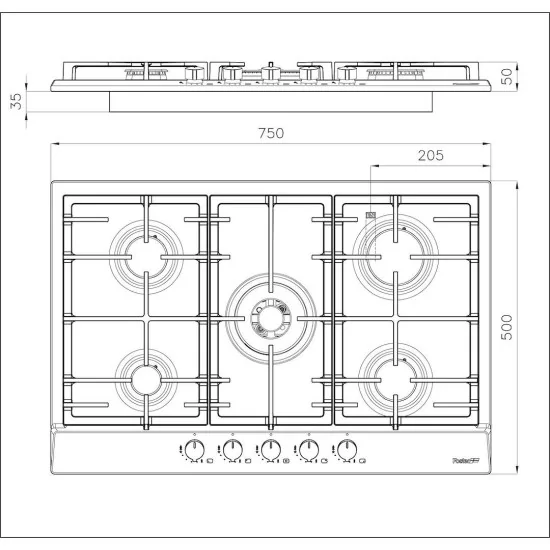 Piano cottura Foster 7015 032:5 fuochi,acciaio inox,valvola di sicurezza,prestazioni elevate