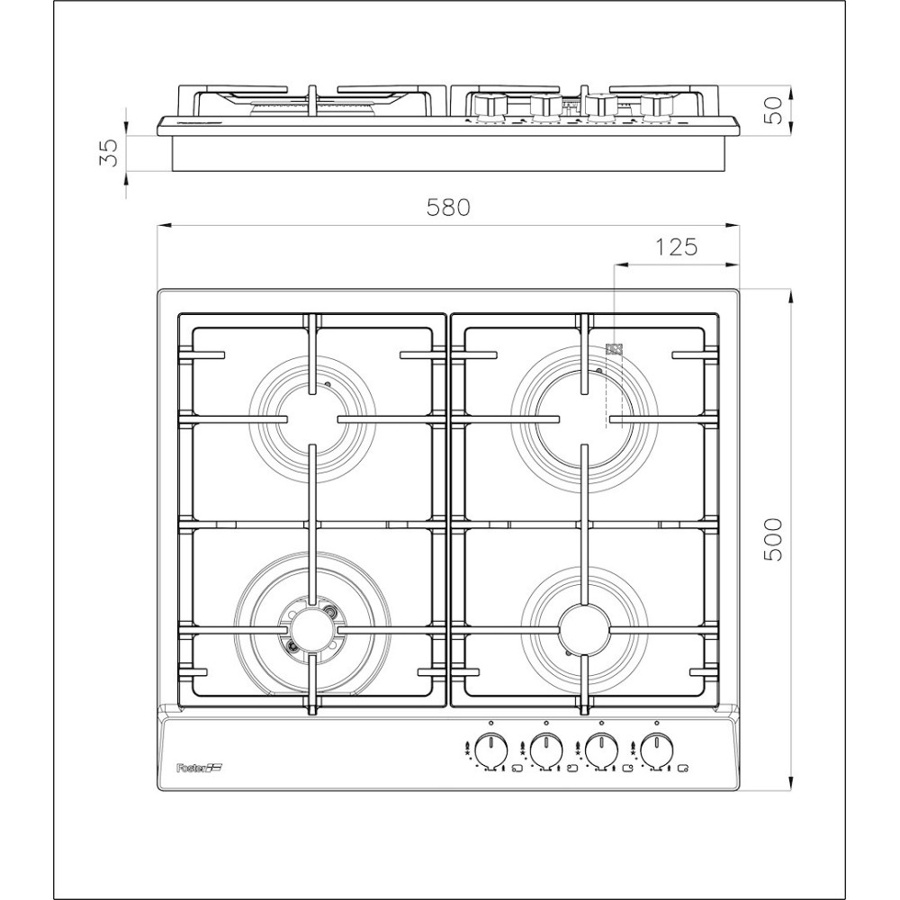 Piano cottura Foster 7014 032: 4 fuochi, acciaio inox, valvola di sicurezza, prestazioni elevate
