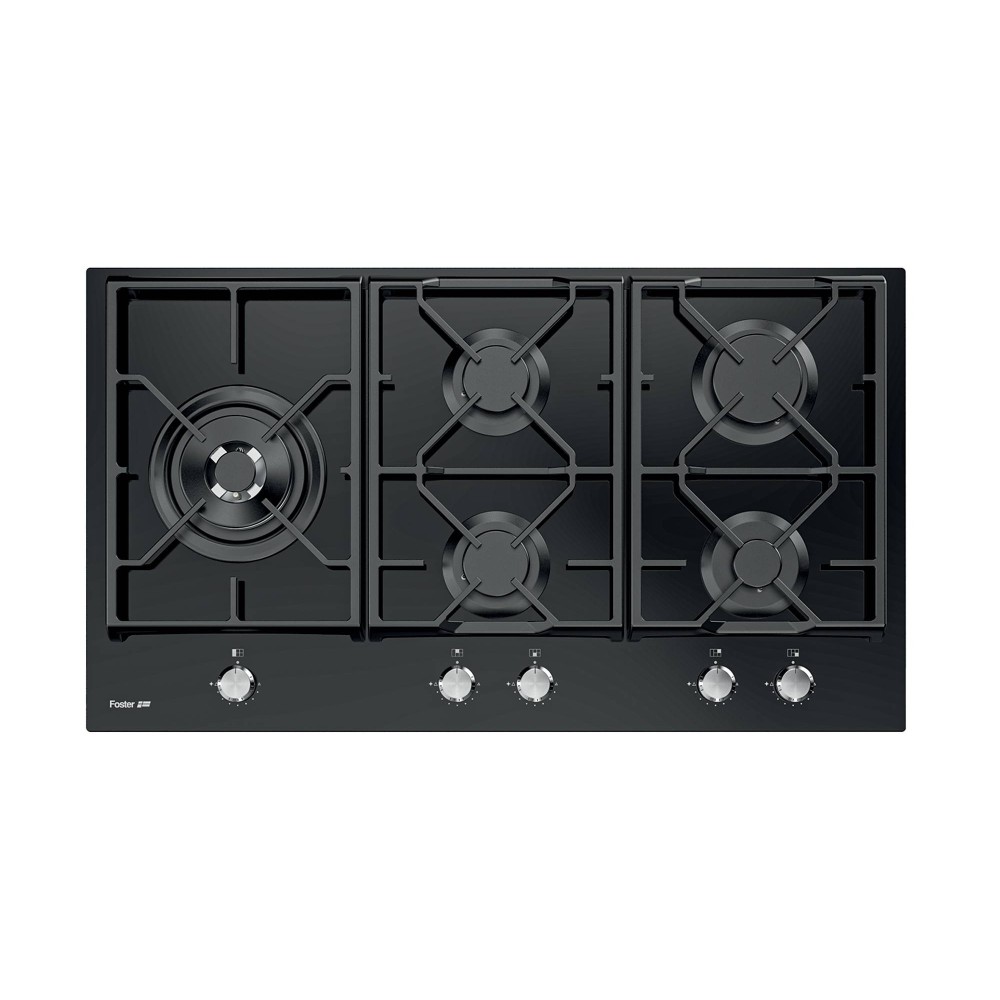 Foster 7044 632: Piano cottura a gas 90 cm, vetro nero, doppia corona, design moderno