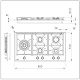 Foster 7044 632: Gaz 90 cm, verre noir, double couronne, design moderne