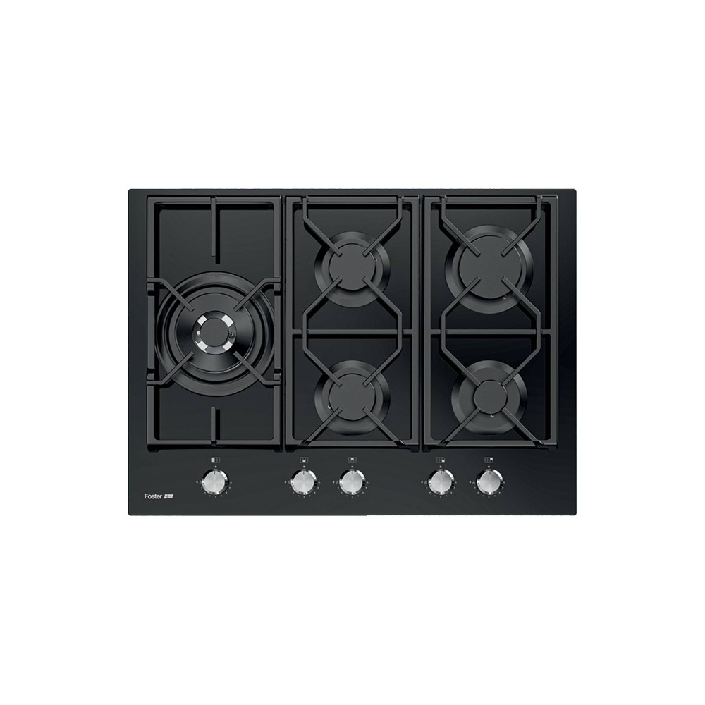 Cocina Foster 7043 632: vidrio templado, 5 fuegos, doble corona, diseño moderno