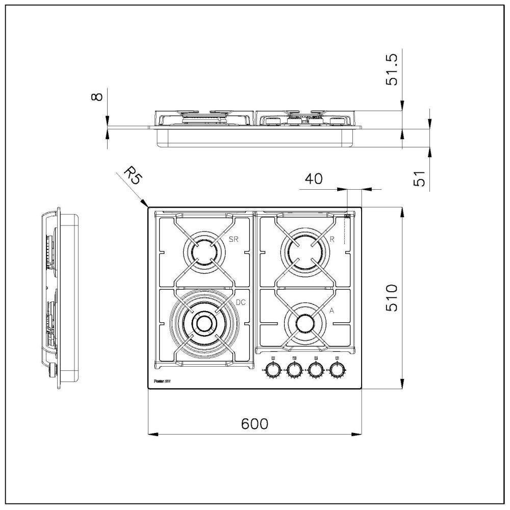 Piano cottura Foster 7041 632: 4 fuochi, vetro nero, griglie in ghisa, design moderno
