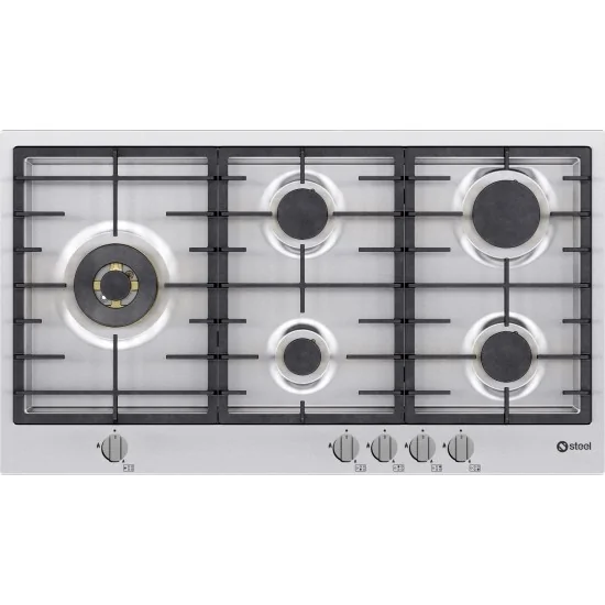 Stahl GP9B-5 | Gaskochplan 90cm | 5 Messing Brenner | Professional Power