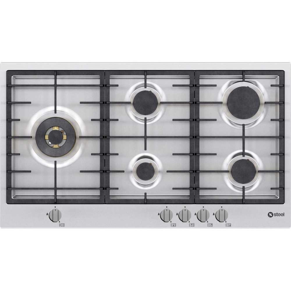 Stahl GP9B-5 | Gaskochplan 90cm | 5 Messing Brenner | Professional Power