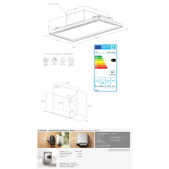 Elica KIT0184135 Silencio Motor exterior en Muro Silencio 1300 m3/h
