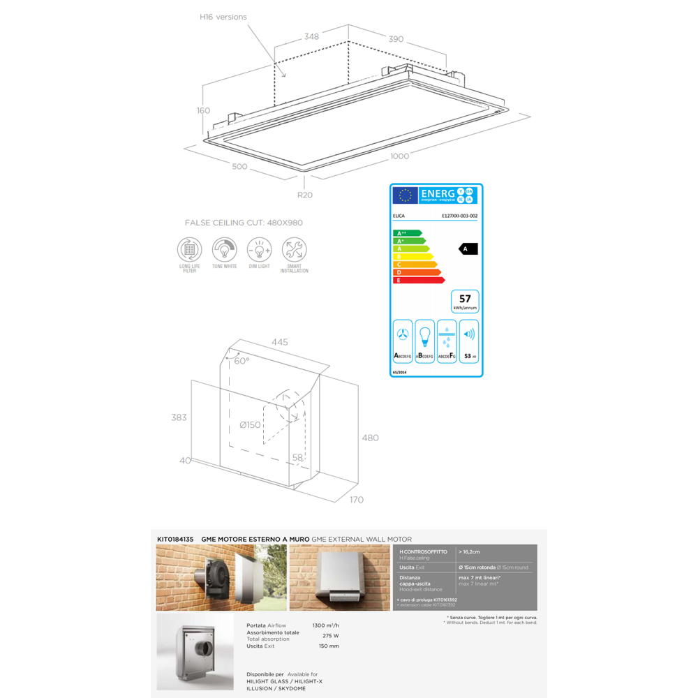 Elica KIT0184135 Silencio Motor exterior en Muro Silencio 1300 m3/h